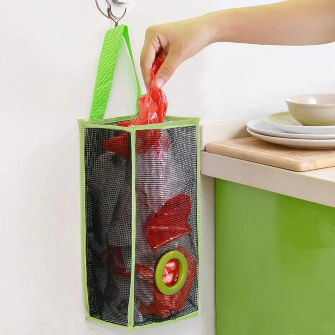Kitchen tissue and bag holder wall mounted organizer